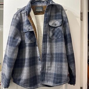 Jachs Navy Plaid Shirt Jacket with Sherpa Lining